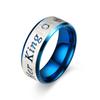Moda europea y americana su Rey su Reina acero inoxidable azul púrpura rey reina corona pareja par anillo