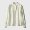 Camisa Retro Francesa com Design de Manga Lanterna Franzida Primavera Branco e Vermelho Blusa Feminina Primavera/Verão 2026