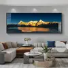 Luz Dourada na Montanha Sala de Estar Pintura Decorativa com a Montanha ao Fundo Mural de Parede para Fundo de Sofá Paisagem de Montanha e Água de Alto Padrão Pintura de Pendurar
