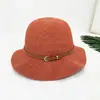 Sombrero de pescador estilo coreano con hebilla de cinturón de lino, color negro y rojo, con protección solar, para mujer, con aleros ondulados, estilo moderno de verano
