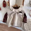 Conjunto de Otoño para Niña 2025 Nueva Moda Estilo Coreano Chaleco de Punto Infantil Pantalones de Lunares para Bebé Conjunto de Tres Piezas