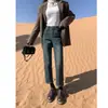 Jeans Rectos Forrados de Polar Vintage para Mujer 2024 Otoño e Invierno Nuevos Americanos de Cintura Alta Adelgazantes Cortos Tubo de Humo
