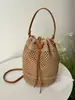 Bolsa grande de palha tecida para mulheres 2026 nova moda bolsa balde versátil bolsa de mão bolsa de ombro bolsa de praia de férias