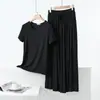 Pijama de modal para mulheres, verão fino elástico manga curta calça comprida, conjunto casual meia-manga calça pantalona para casa, pode ser usado fora