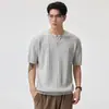 Roupas Masculinas Fengshe / Verão 2026 Nova Camiseta Masculina de Manga Curta com Gola Henley Torcida Estilo Old Money Fina