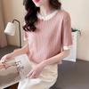 Roupas Femininas de Verão Quzhu Seda de Gelo Estilo Chanel Manga Curta Feminina Nova Moda T-shirt com Contraste Preto e Branco Feminina Meia-manga Lote Cabelo