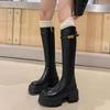 Botas de Cavaleiro de Solado Grosso Botas de Salto Alto Botas de Salto Alto Spice Girls 2024 Inverno Emagrecimento Aumento de Altura Botas Longas até o Joelho para Mulheres Baixas