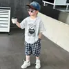 Conjunto de Verano para Niños Camiseta de Manga Corta con Pantalones de Cuadros de Panda Ropa Casual Elegante de Moda para Niños Ropa de Bebé de Moda para Niños