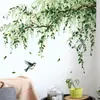 Ramas de Plantas Transfronterizas, Hojas Verdes, Pegatinas de Pared de Pájaros, Dormitorio, Sala de Estar, Pared de Fondo de Entrada, Pegatinas de Pared Autoadhesivas, Removibles