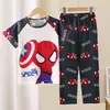 Pijama de verão para meninos e crianças, fino, manga curta, calça, conjunto de desenho animado, roupas de casa para crianças maiores, meninos e meninas, atacado transfronteiriço