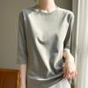 Camiseta de Algodón Puro de Color Sólido con Mangas Tres Cuartos de Algodón Mercerizado para Mujer Nueva Camisa Base de Media Manga para Primavera y Verano con Top de Camiseta de Manga Media
