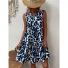 Vestido estampado plisado con cuello en V holgado de moda bohemia para mujer de Amazon Independent Station Foreign Trade 2023