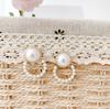 Pendientes de moda simples geométricos redondos de perlas con aguja de plata 925 para mujer Corea del Sur elegantes versátiles de círculo con pedrería para mujer