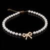 Colar de pérolas feminino barroco, coreano, elegante, curto, com clavícula, corrente, laço, estilo francês, retrô, popular na internet, noiva