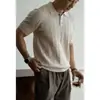 Suéter Masculino de Algodão Tencel com Listras Verticais Jacquard Torcido Malha Canelada 2026 Outono Malha Leve de Luxo Vintage com Gola Polo