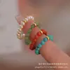 Anillo de Perla y Ágata Roja del Sur Estilo Chino Nuevo de 4 mm para Mujer, Anillo Único de Cuentas con Diseño Multicapa, Al por Mayor en Stock