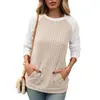 Amazon Europa América Comercio Electrónico Transfronterizo 2026 Otoño Invierno Cuello Redondo Bloque de Color Bolsillo Cepillado Manga Larga Holgado Camiseta Top Mujer