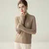 Suéter novo de outono e inverno 100% cashmere, simples e versátil, para mulheres, gola alta discreta, manga longa, pulôver, corte justo, suéter base de malha