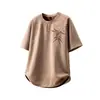 Nova Camiseta de Camurça Manga Curta Estilo Chinês para Homens, Verão Bambu Flor Queimada Meia Manga, Estilo Chinês Solta Tamanho Grande Manga de Quarto