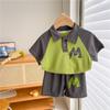 Camisa Polo de Verão Infantil Conjunto de Shorts de Manga Curta para Menino Correspondência de Cores Feminino Estampado Meia Manga Esportiva Moda Solta