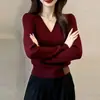 Suéter de malha fashion com decote em V estilo coreano para mulheres, nova coleção outono/inverno 2026, casual e versátil, pode ser usado como uma camada externa ou como uma blusa de base afuniladora