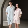 Pijama de Casal para Mulheres, Cardigã de Verão Fino de Manga Curta, Conjunto 100% Algodão Puro, Estilo Casual, Loungewear Soltinho Que Pode Ser Usado Fora