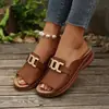 Pantuflas de Plataforma Cuña para Mujer 2025 Nuevo Transfronterizo Talla Grande Moda Casual Simple Hebilla Metálica Sandalias Boca de Pez