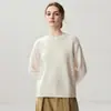 Otoño e Invierno Nueva Camiseta Base de Punto de Cachemira Moda Suave Cómoda Color Sólido Cuello Redondo Manga Larga Sencilla Temperamento Femenino