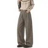 Novas Calças de Perna Larga Reta Pied-de-Poule Comprimento Total, Marca Tendência, Caimento Solto Outono Masculino, Estilo Americano Old Money, Vintage