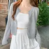 Cárdigan de punto protector del sol para mujer, chal ligero de verano para aire acondicionado, cobertura exterior, chaqueta corta fina