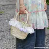 Bolsa de Paja Estilo Viaje Vacaciones Playa Camping Canasta Trenzada de Satchel Encaje Francés Original Romántica hasta el Final