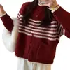 Estilo Coreano Estilo Retro Francés Suave y Ceroso Grueso Color Contrastante Cuello Solapa Estilo Perezoso Suéter Jersey de Manga Larga Otoño e Invierno 2025