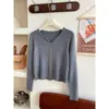 Cárdigan retro de punto suave con cuello en V pequeño, estilo coreano y japonés, para mujer, chaqueta de entretiempo ajustada, top básico versátil