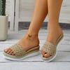 Pantuflas de Exportación Europea y Americana Talla Grande Suela Gruesa Tacón Cuña para Mujer Sandalias Transfronterizas Tacón Medio Lino Paja Tejida Tacón Medio Ebay
