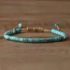 Pulseira Tecida à Mão com Espaçadores de Pedra Vulcânica Natural Joia Vintage Boêmia Ajustável para Homens e Mulheres