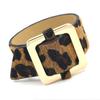 Joyería de moda europea y americana transfronteriza nuevo estampado de leopardo pelo de caballo cuero PU personalidad pulsera ancha pulsera para mujer 2 colores