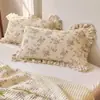 Funda de almohada de gasa estilo pastoral de una sola pieza, funda de almohada de algodón puro gofrado floral estilo fresco, suave, cómoda y transpirable