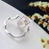 Adornos de Plata Nafoge al por Mayor Incrustados con Polvo de Piedra Natural Anillo de Plata de Ley para Mujer Plata de Ley 925 Anillo Abierto Vintage