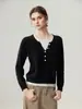 Suéter de Cachemira con Cuello en V de Temperamento Otoño Invierno para Mujer, Manga Larga, Botones, Tejido de Punto Holgado, Moda, Capa Interior, Capa Base, Suéter