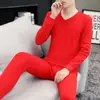 Roupa íntima térmica masculina para o ano do animal Outono e Inverno, traje de outono vermelho vivo, calça comprida, suéter para jovens e meia-idade