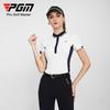 PGM Roupa de golfe feminina camiseta de manga curta design de lapela com combinação de cores barra com fenda top esportivo fashion
