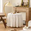 Mantel de comercio exterior, lino, mantel de comedor vintage de alta gama, cubierta redonda moderna blanca estilo europeo de lujo ligero para mesa de centro redonda