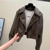 Chaqueta Corta de Cuero Estilo Motero de Moda para Mujer Primavera y Otoño Chaqueta de Cuero Solapa Elegante Chaqueta Versátil para Personas Bajas Top de Cuero