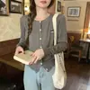 Nuevo Cardigan de Punto de Alta Gama Estilo Universitario con Bordado de Oso Chic y Único Otoño/Invierno Manga Larga Abrigo Superior para Mujer