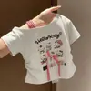 Camiseta de Algodón para Niñas, Linda de Dibujos Animados 3D con Encaje, Manga Corta, Estilo Corto, Top Versátil y de Moda para Niños Pequeños