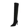 Botas Altas de Tacón Alto Color Caqui Adelgazantes Nuevas Otoño/Invierno 2026 para Mujer Punta Fina Bota Larga Botas Ajustadas Elásticas de Tacón Alto