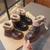 Botas Martin para Niñas Invierno Nuevo Estilo Moño Dulce Versátil Más Terciopelo Cálido Botas de Piel Suela Suave Antideslizante Botas Cortas para Niños
