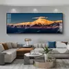 Luz Dourada na Montanha Sala de Estar Pintura Decorativa com a Montanha ao Fundo Mural de Parede para Fundo de Sofá Paisagem de Montanha e Água de Alto Padrão Pintura de Pendurar