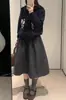 Saia midi de lã com estampa de céu estrelado cinza em formato de tulipa, saia midi de lã de alta qualidade estilo coreano, saia evasê afuniladora estilo Miu