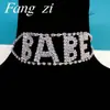 Collar de personalidad exagerada europeo y americano con diamantes brillantes para discoteca, cadena corta para el cuello con letras de diamantes BABE para mujer, al por mayor